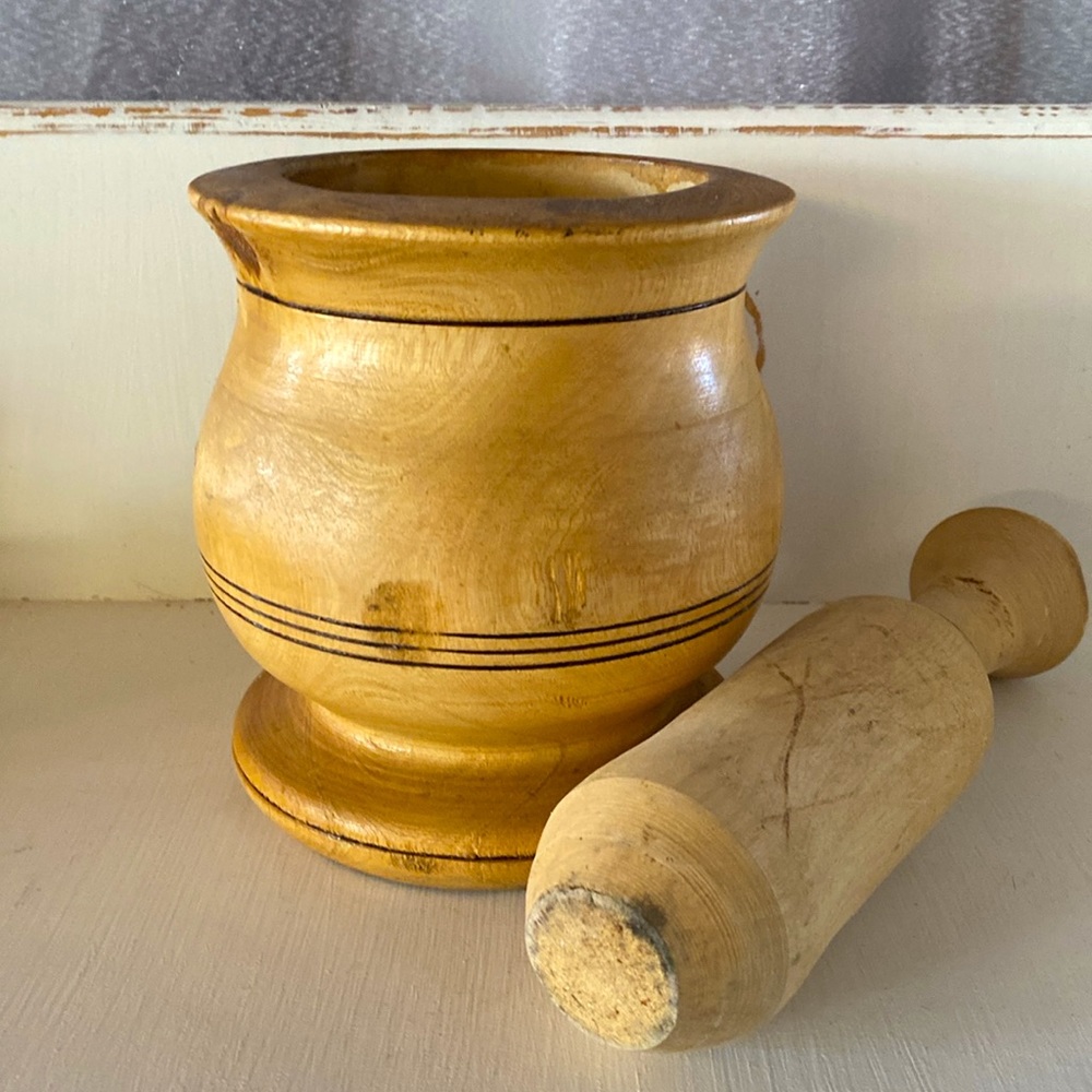 WOOD 2PCS MORTAR AND PESTLE SET. FLOWERS NOT INCLUDED - Picture 5 of 6